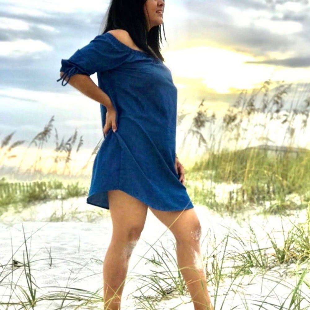Mind Code Out the Shoulders Denim Dress